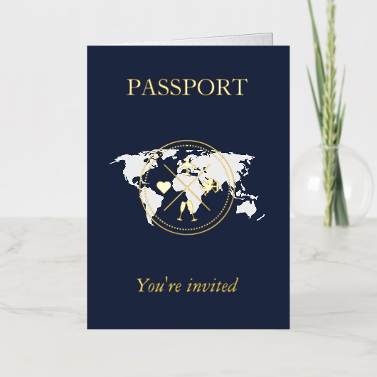 FAIRE-PART DE MARIAGE photo GOLD & Navy Passport (Recto)