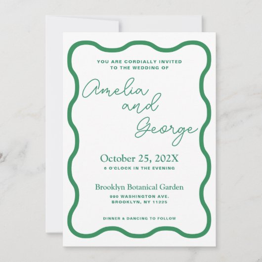 Faire-part de mariage photo Green Wavy Retro (Devant)