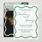 Faire-part de mariage photo Green Wavy Retro (Devant / Derrière)