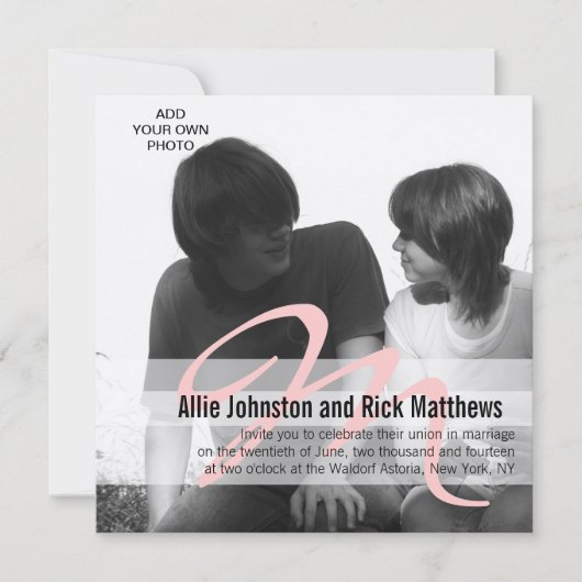 Faire-part de mariage photo initial simple Silver (Devant)