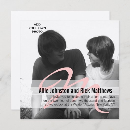 Faire-part de mariage photo initial simple Silver (Devant / Derrière)