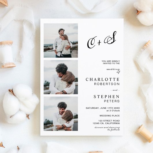 Faire-part de mariage photo initiales casual minim