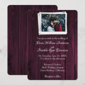 Faire-part de mariage photo Magenta en bois (Devant / Derrière)