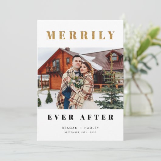 Faire-Part de Mariage Photo "Merrily Ever After" (Debout devant)