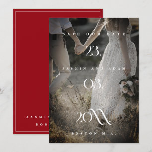 Faire-part de mariage photo minimal rouge cramoisi
