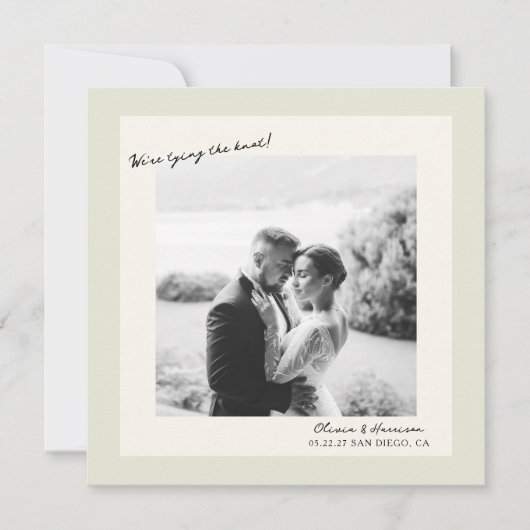 Faire-part de mariage photo minimal vert (Devant)