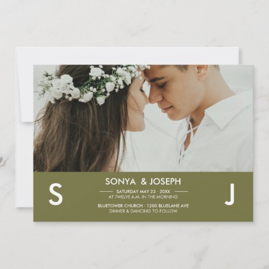 Faire-part de mariage photo moderne avec initiales (Devant)
