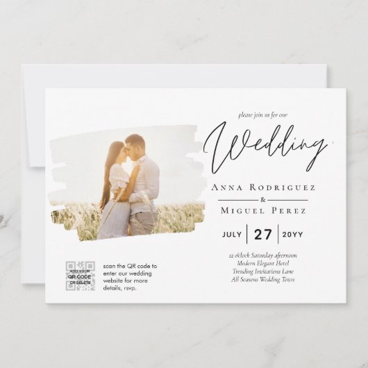 Faire-part de mariage photo moderne blanc et noir  (Devant)