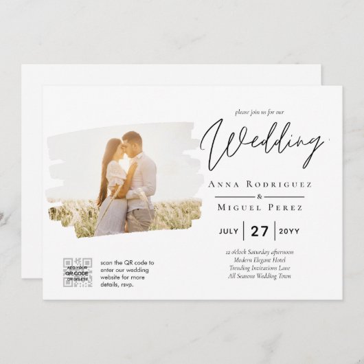 Faire-part de mariage photo moderne blanc et noir  (Devant / Derrière)