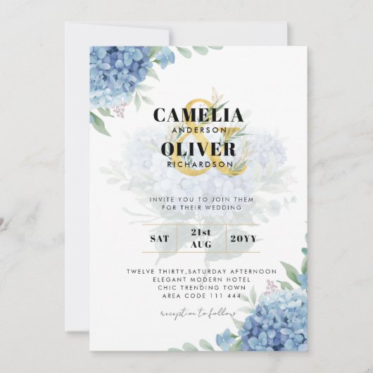 Faire-part de mariage photo moderne Blue Hydrangea (Devant)