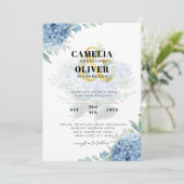 Faire-part de mariage photo moderne Blue Hydrangea (Debout devant)