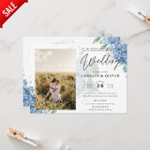 Faire-part de mariage photo moderne Blue Hydrangea