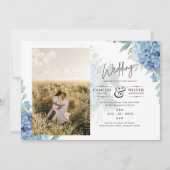 Faire-part de mariage photo moderne Blue Hydrangea (Devant)