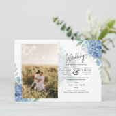 Faire-part de mariage photo moderne Blue Hydrangea (Debout devant)