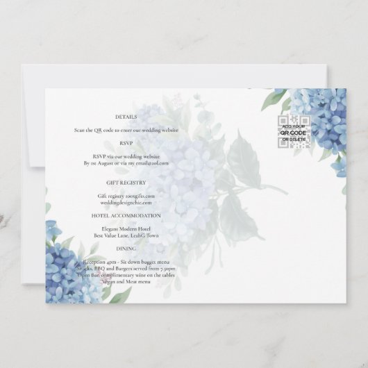 Faire-part de mariage photo moderne Blue Hydrangea (Dos)