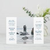 Faire-part de mariage photo moderne en marine et b (Debout devant)