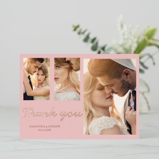 Faire-part de mariage photo moderne rose merci 4 (Debout devant)