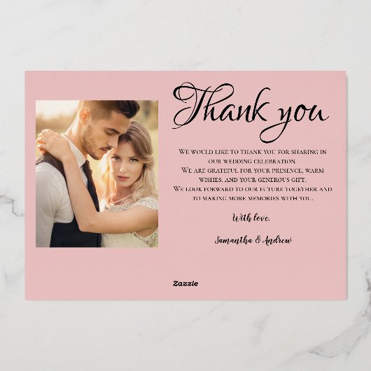 Faire-part de mariage photo moderne rose merci 4 (Verso)