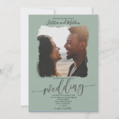 Faire-part de mariage photo moderne Sage vert (Devant)