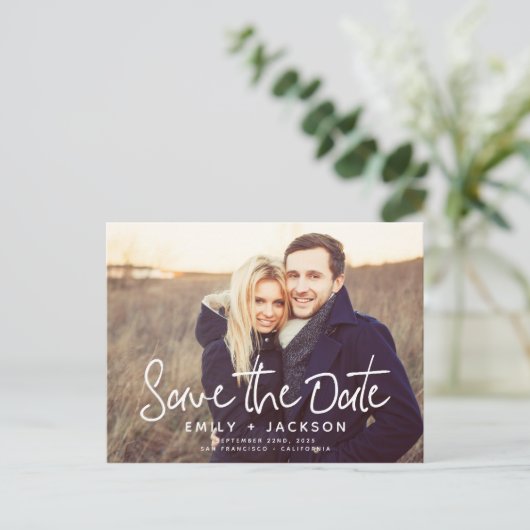 Faire-part de mariage photo moderne simple écrit à (Debout devant)