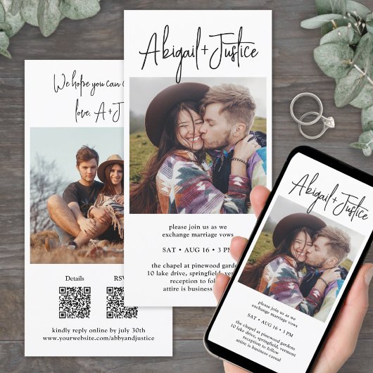Faire-part de mariage photo moderne tout-en-un QR