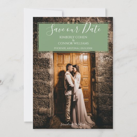 Faire-part de mariage photo moderne | Vert mousse (Devant)