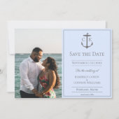 Faire-part de mariage photo monogramme nautique bl (Devant)