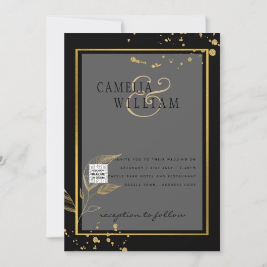 Faire-part de mariage photo noir blanc QR Code Dat (Devant)