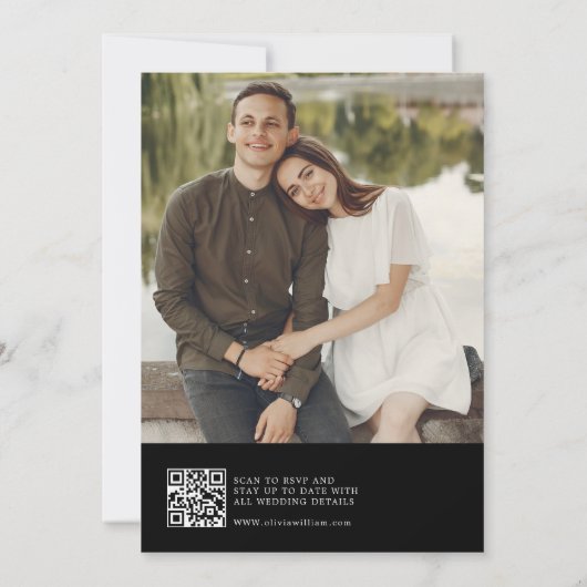 Faire-part de mariage photo noir QR Code moderne (Dos)