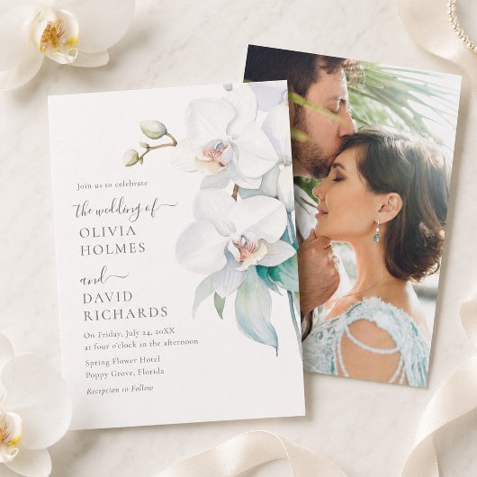 Faire-part de mariage photo orchidée blanche éléga