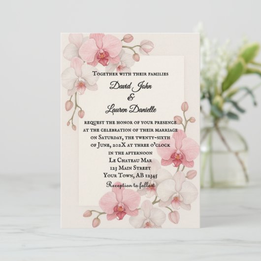 Faire-part de mariage photo orchidée enchantée (Debout devant)