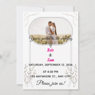 Faire-part de mariage photo ovale et botanique