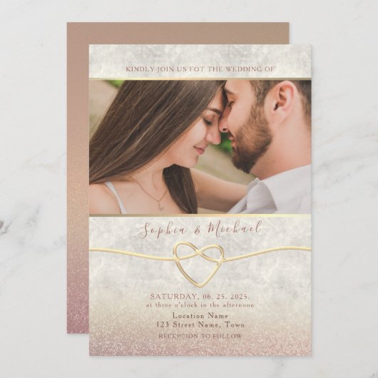 Faire-part de mariage photo Parties scintillant or (Devant / Derrière)