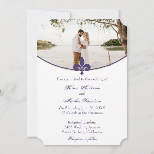 Faire-part de mariage photo Purple Fleur de Lis (Devant)