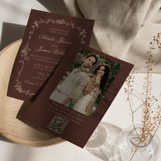 Faire-part de mariage photo QR Code Floral Espress