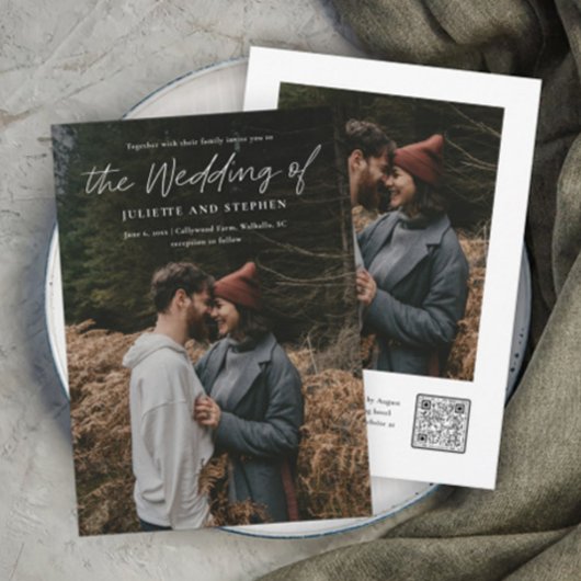 Faire-part de mariage photo QR code simple écritur