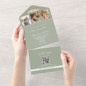 Faire-part de mariage photo QR Code vert sauge (Déchirure)