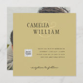 Faire-part de mariage photo QRCode RSVP or jaune (Devant / Derrière)