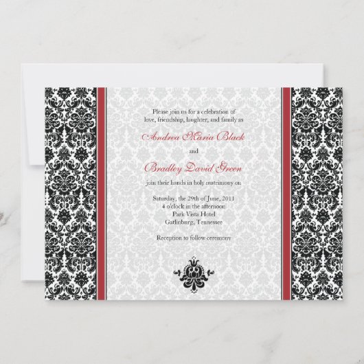 Faire-part de mariage photo Red Damask (Dos)
