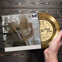Faire-part de mariage photo Retro Gold Vinyl