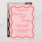 Faire-part de mariage photo rose Wavy (Devant / Derrière)