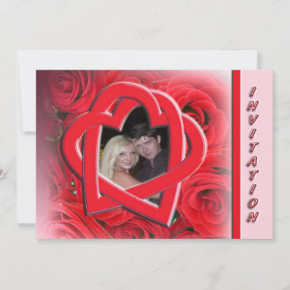 Faire-part de mariage photo - Roses et Coeurs roug
