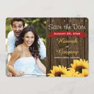 FAIRE-PART DE MARIAGE PHOTO ROUGE RUSTIQUE SUNFLOW