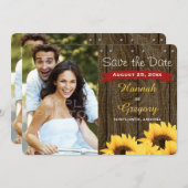 FAIRE-PART DE MARIAGE PHOTO ROUGE RUSTIQUE SUNFLOW (Devant / Derrière)