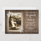 Faire-part de mariage photo Russe Wood Burlap (Devant)