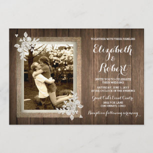 Faire-part de mariage photo Russe Wood Burlap