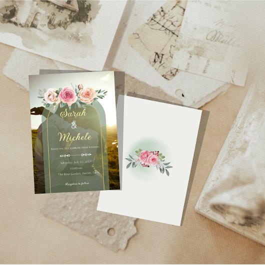 Faire-part de mariage photo | Sage vert & Floral