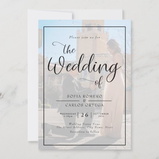 Faire-part de mariage photo script (Devant)