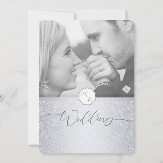 Faire-part de mariage photo Silver Modern Damask (Dos)
