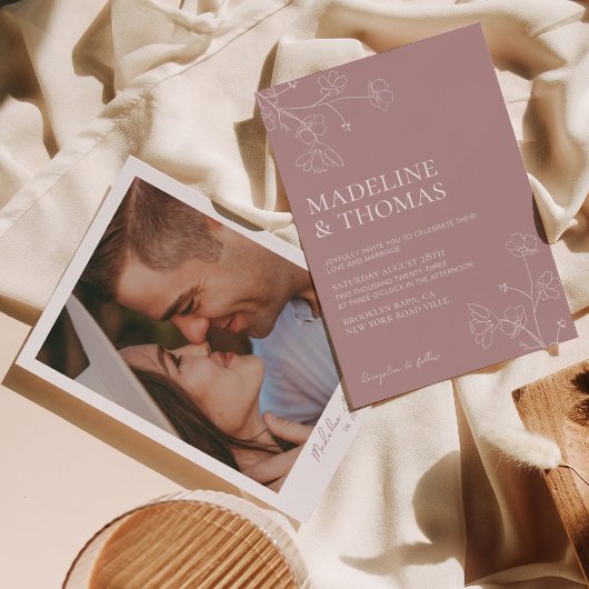 Faire-part de mariage photo simple Rose Dusty